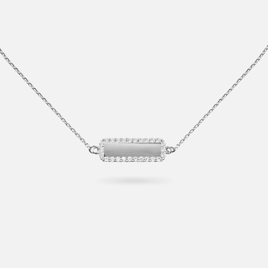 Elysian Rhodium Plated Engravable Bar Necklace in Silver