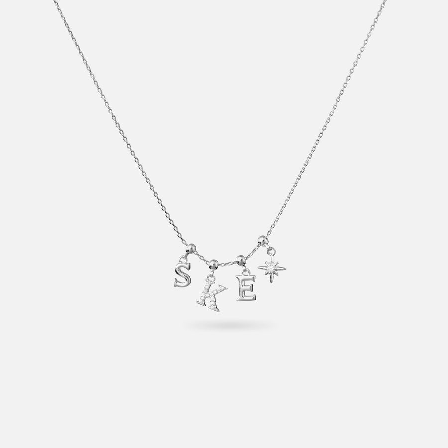 Rhodium Plated Charm Chain Adjustable Necklace in Silver