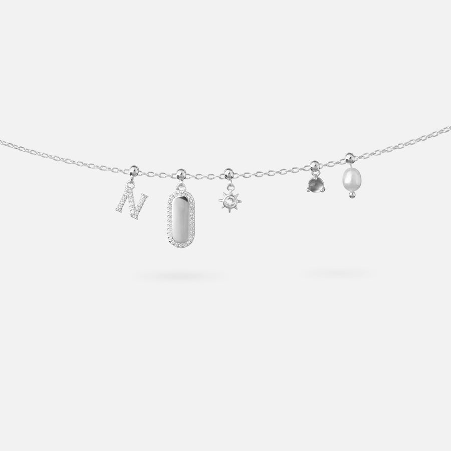 Rhodium Plated Charm Chain Adjustable Necklace in Silver