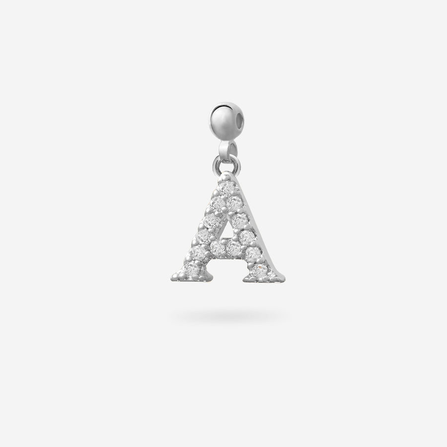 Rhodium Plated Paved Letter B Charm with Cubic Zirconia in Silver