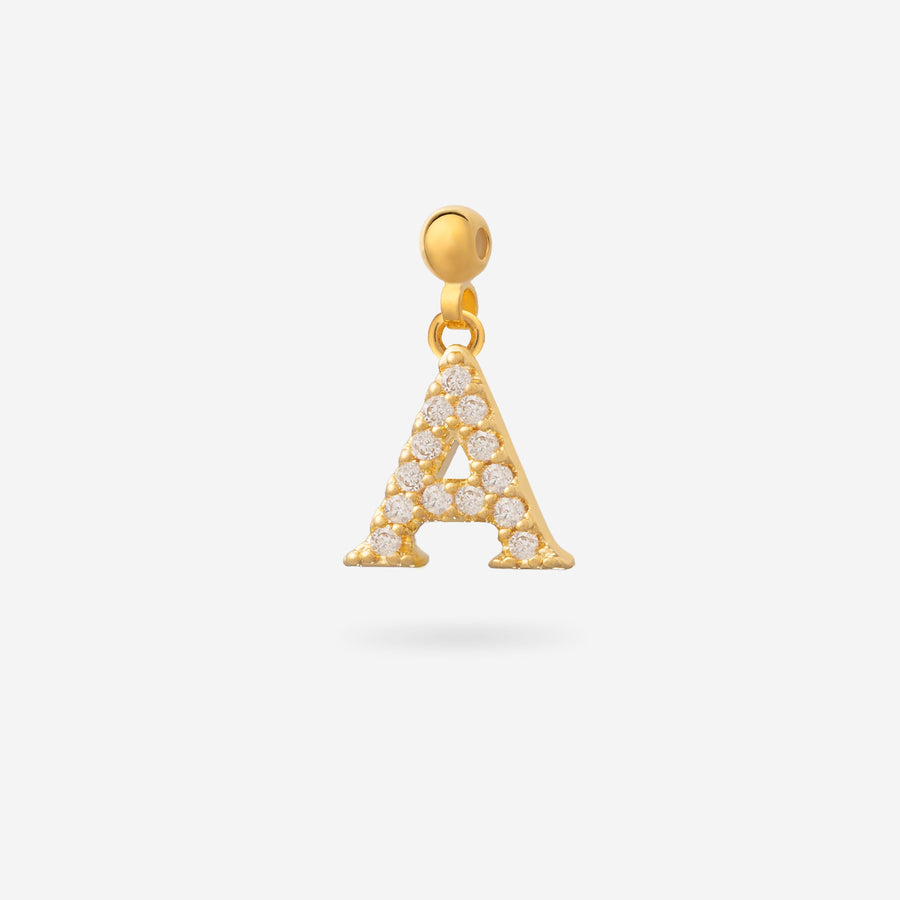 Gold Plated Paved Letter N Charm with Cubic Zirconia