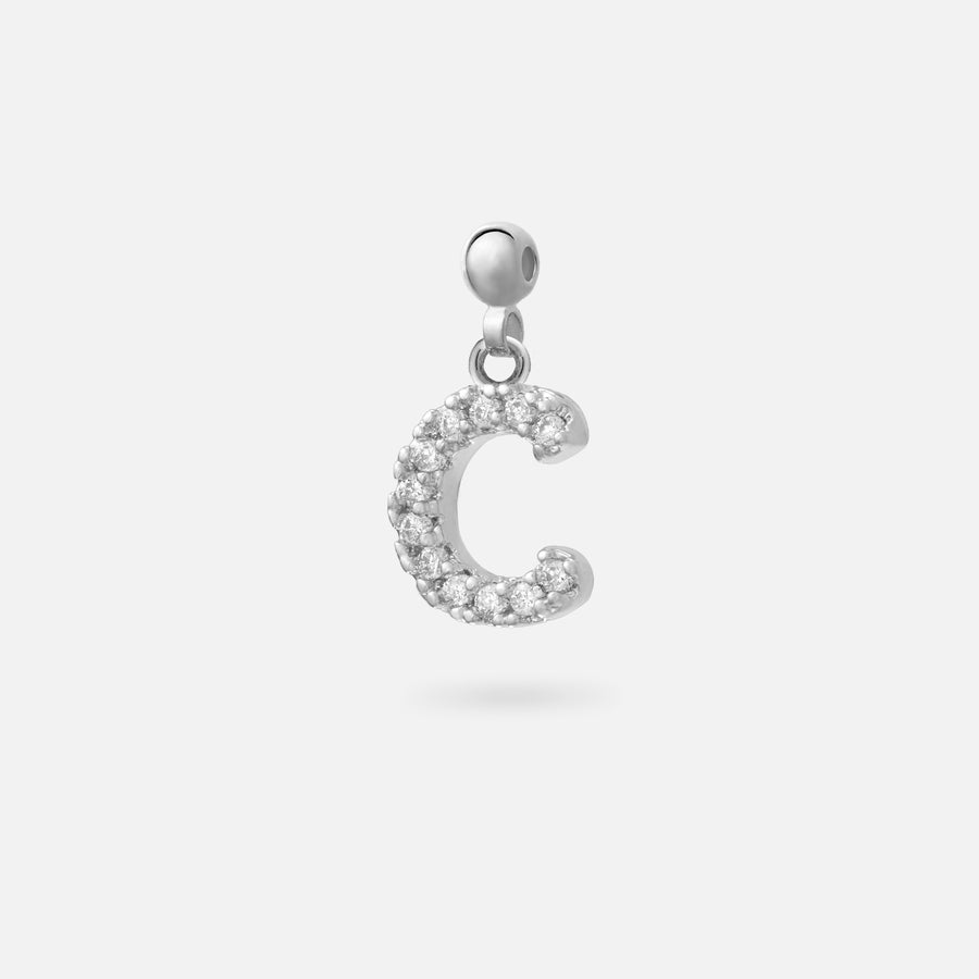 Rhodium Plated Paved Letter B Charm with Cubic Zirconia in Silver