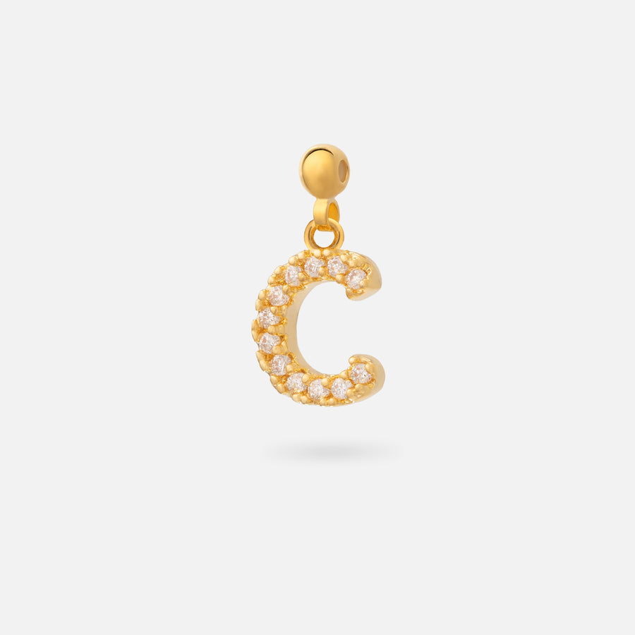 Gold Plated Paved Letter N Charm with Cubic Zirconia