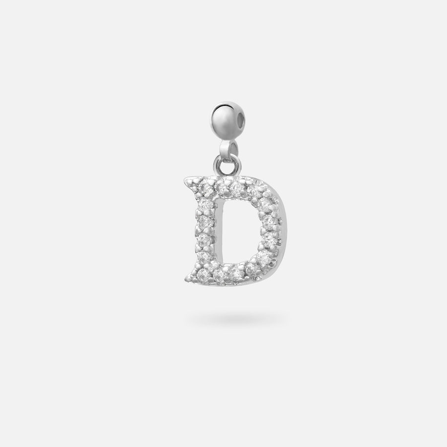 Rhodium Plated Paved Letter B Charm with Cubic Zirconia in Silver