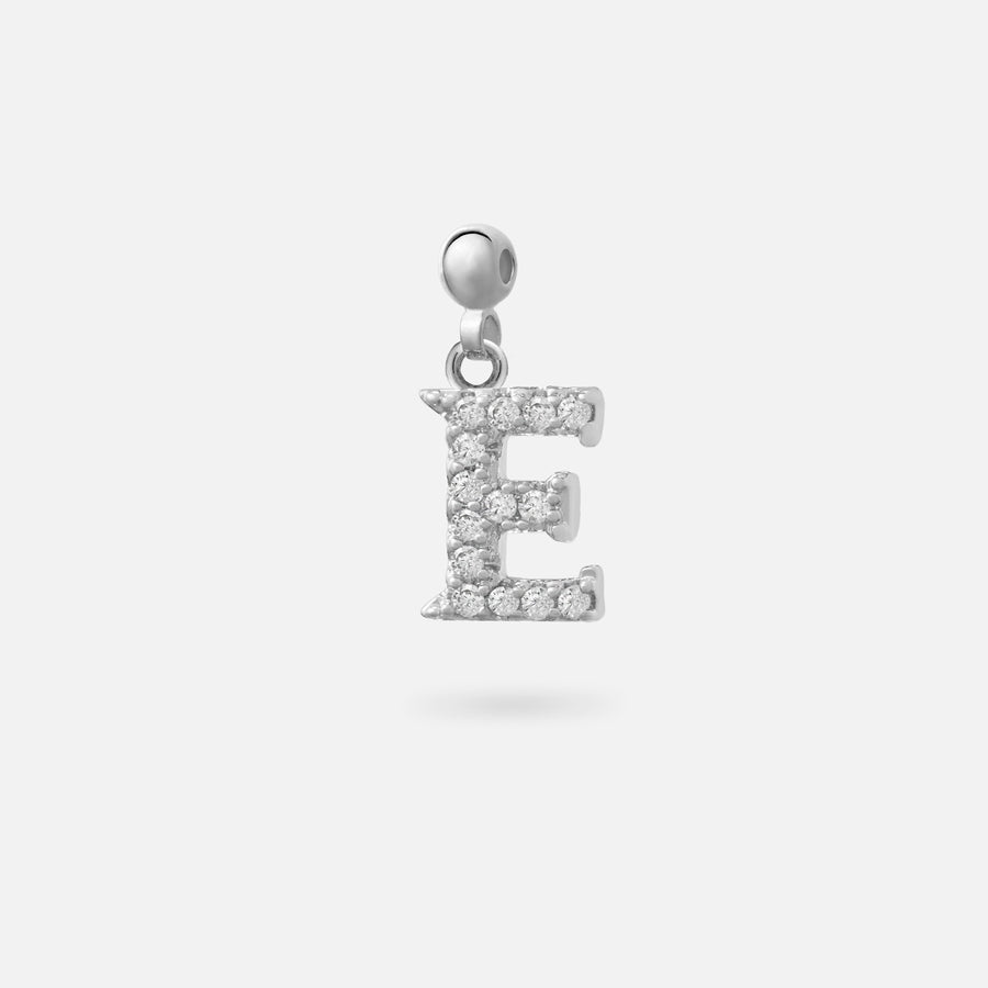 Rhodium Plated Paved Letter B Charm with Cubic Zirconia in Silver