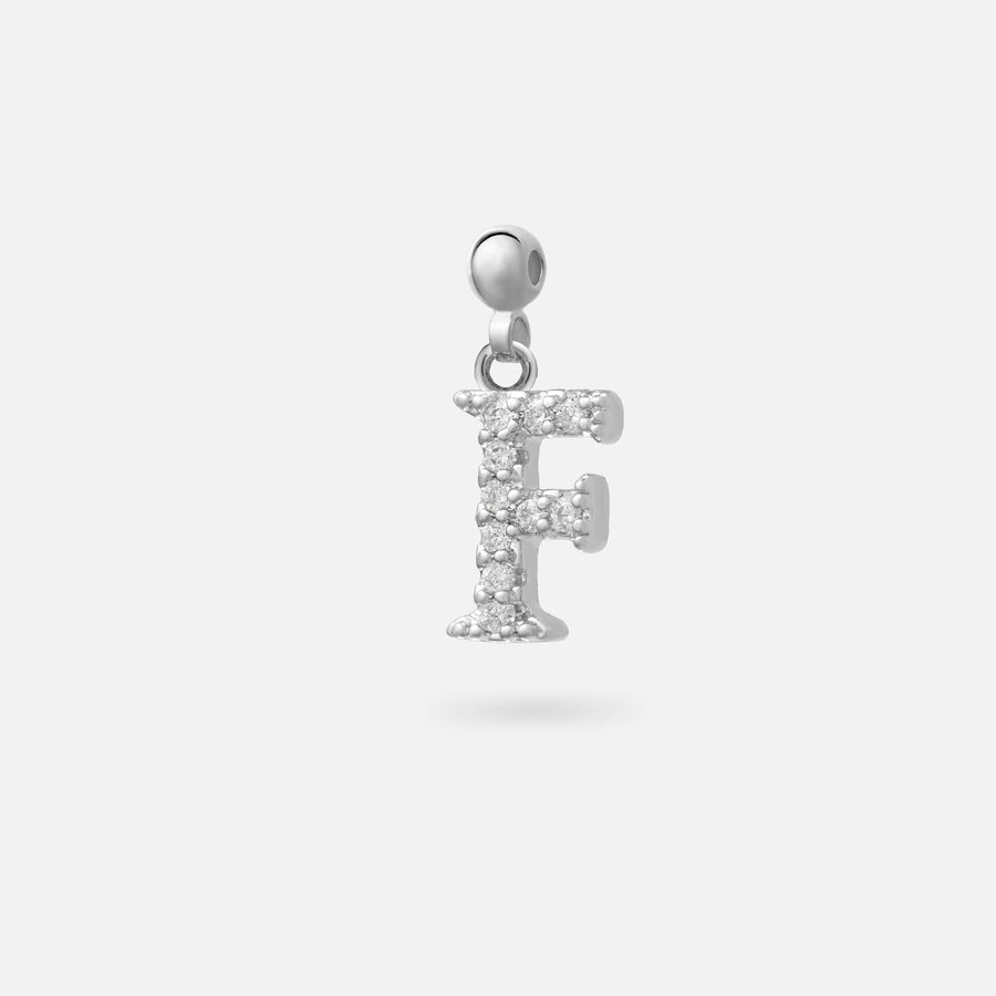 Rhodium Plated Paved Letter B Charm with Cubic Zirconia in Silver