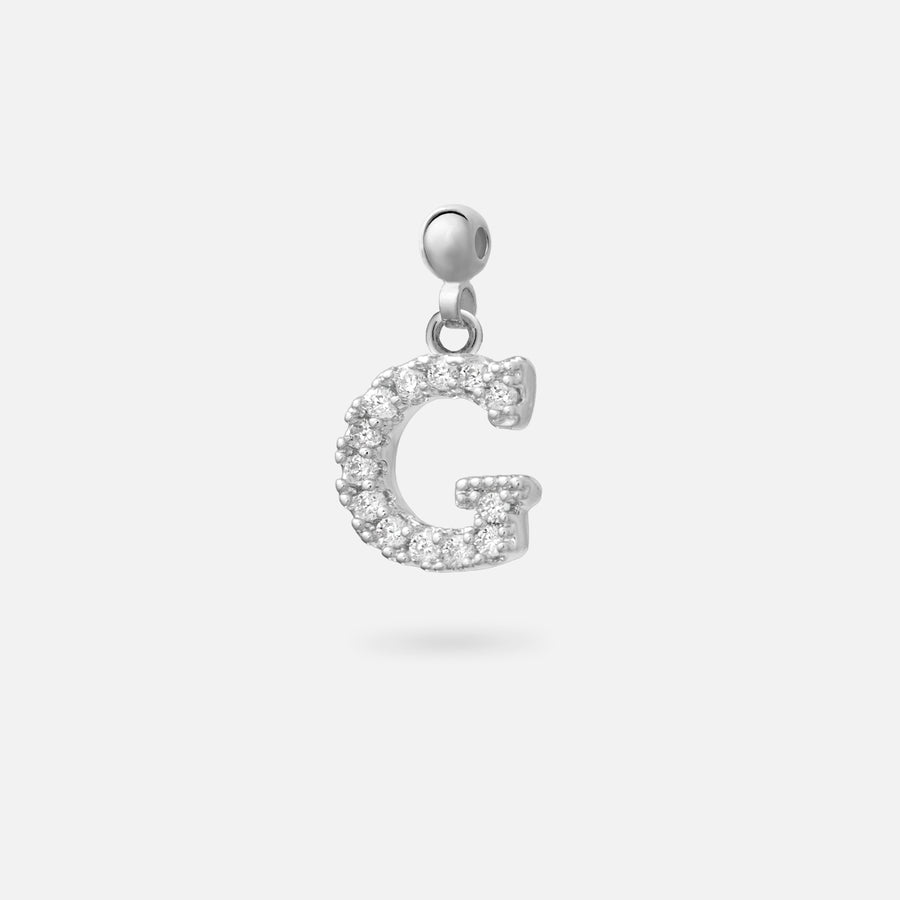 Rhodium Plated Paved Letter B Charm with Cubic Zirconia in Silver