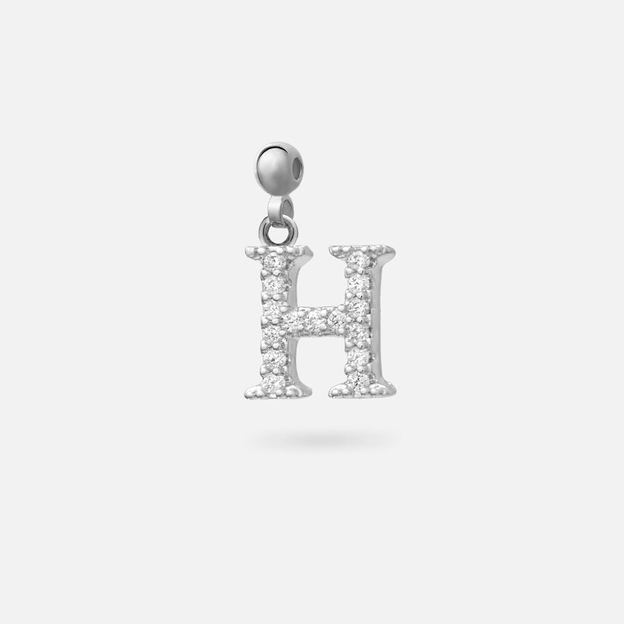 Rhodium Plated Paved Letter B Charm with Cubic Zirconia in Silver