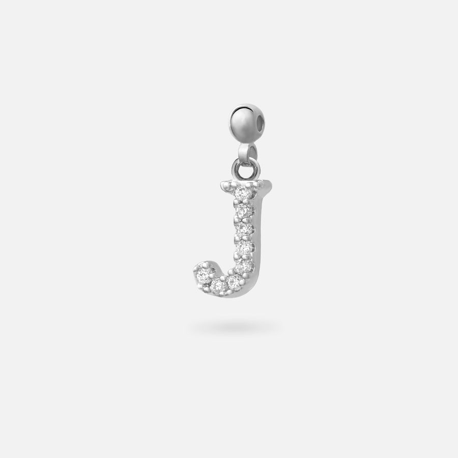 Rhodium Plated Paved Letter B Charm with Cubic Zirconia in Silver