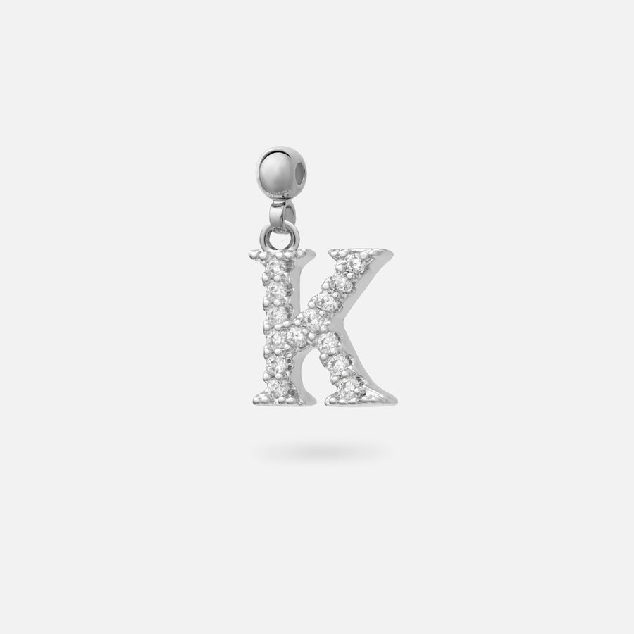 Rhodium Plated Paved Letter B Charm with Cubic Zirconia in Silver