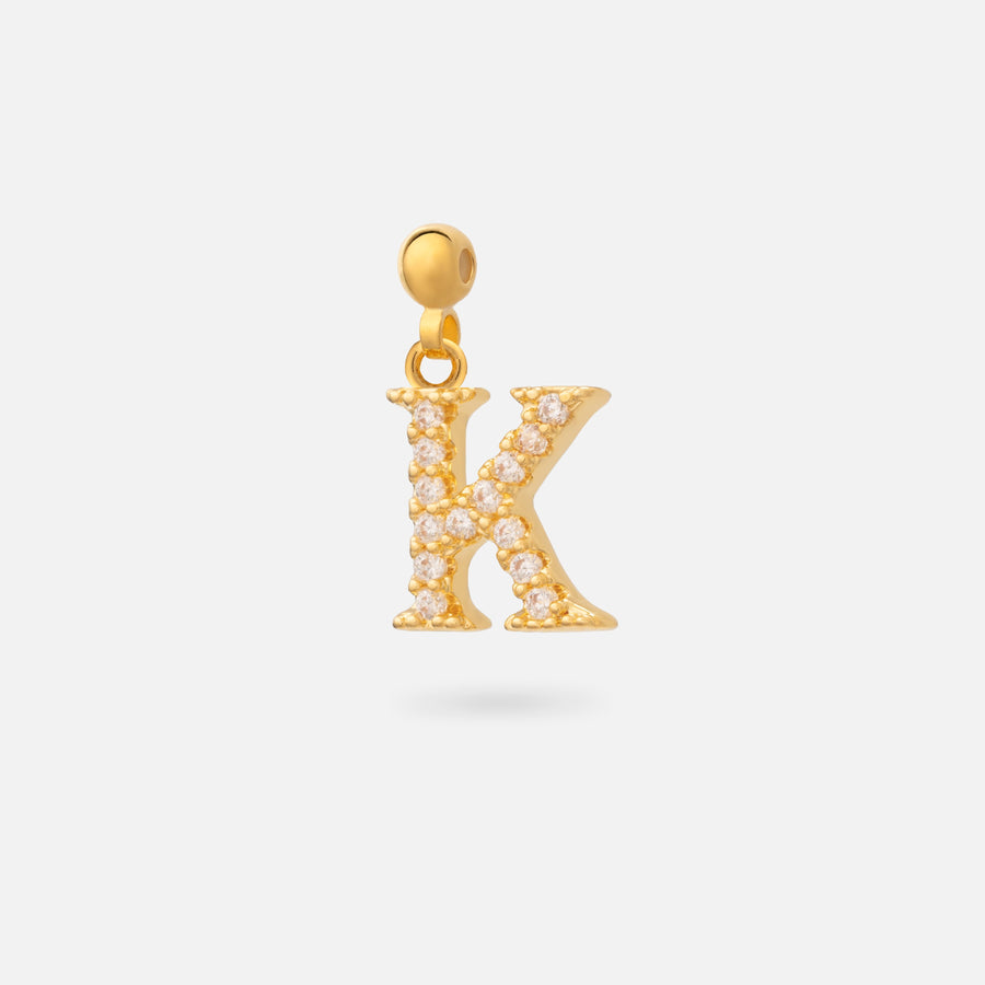 Gold Plated Paved Letter N Charm with Cubic Zirconia