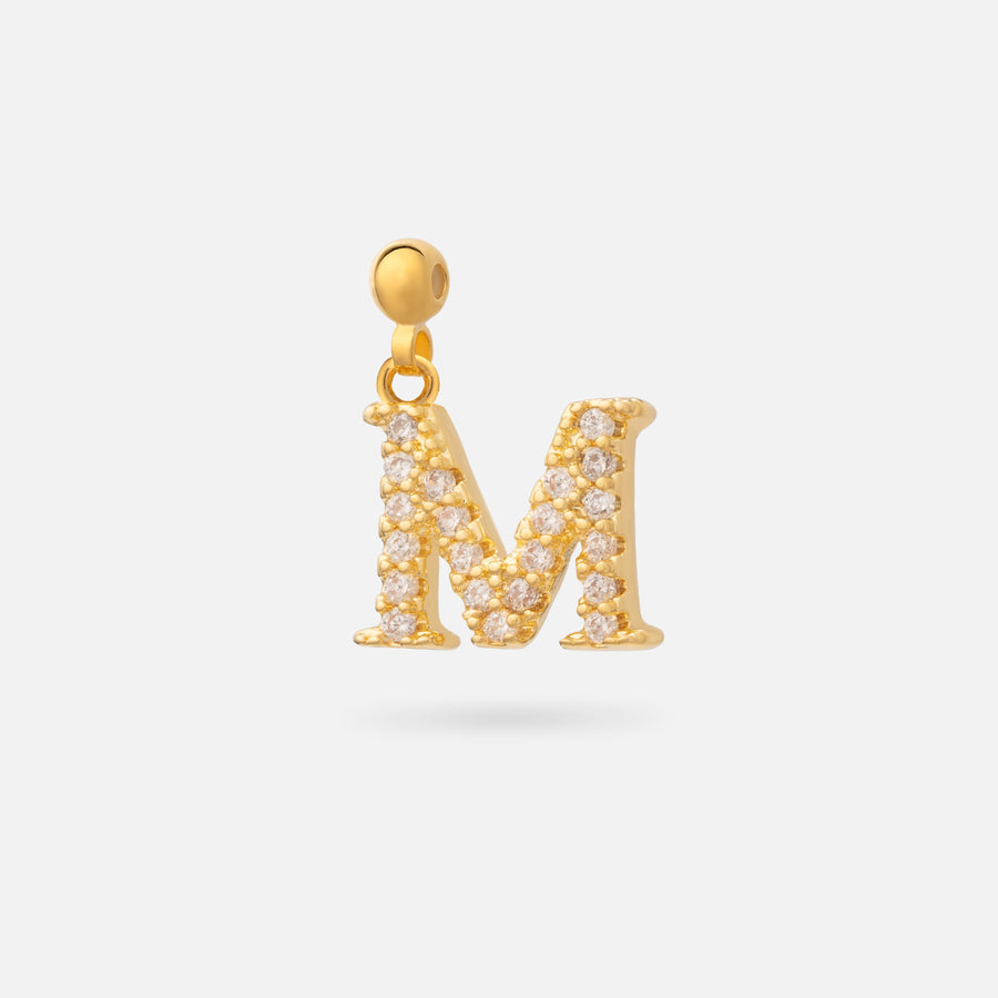 Gold Plated Paved Letter N Charm with Cubic Zirconia