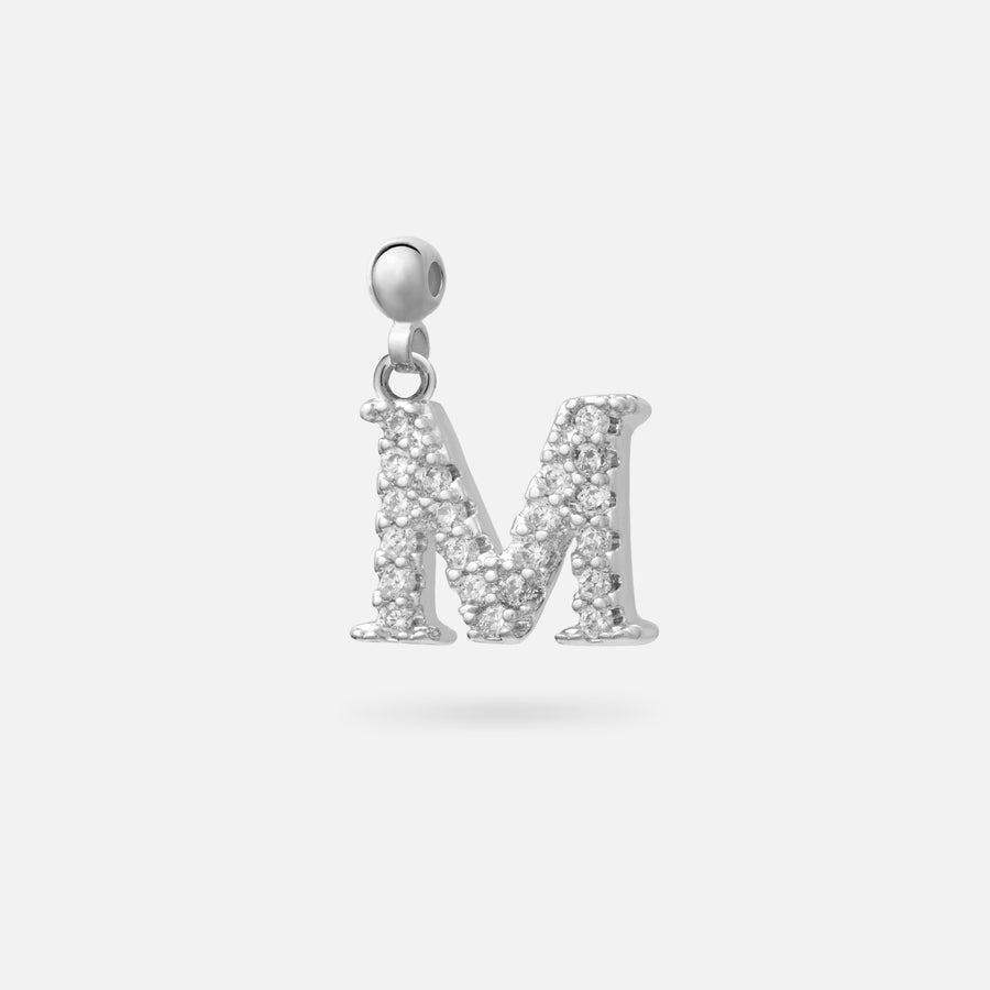 Rhodium Plated Paved Letter B Charm with Cubic Zirconia in Silver