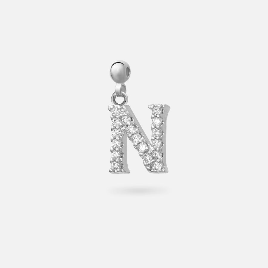 Rhodium Plated Paved Letter B Charm with Cubic Zirconia in Silver