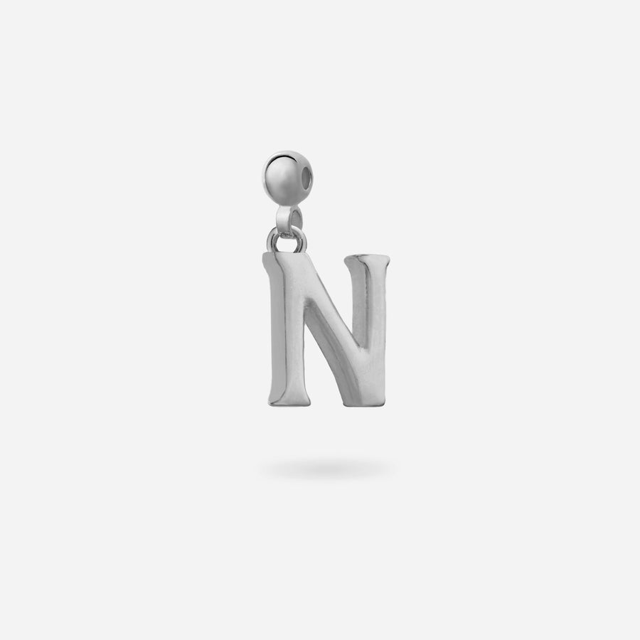 Rhodium Plated Glazed Letter S Charm in Silver