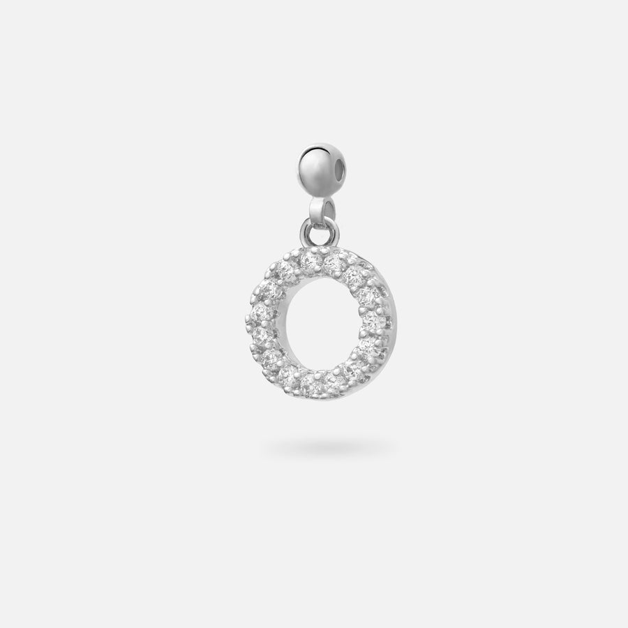 Rhodium Plated Paved Letter B Charm with Cubic Zirconia in Silver