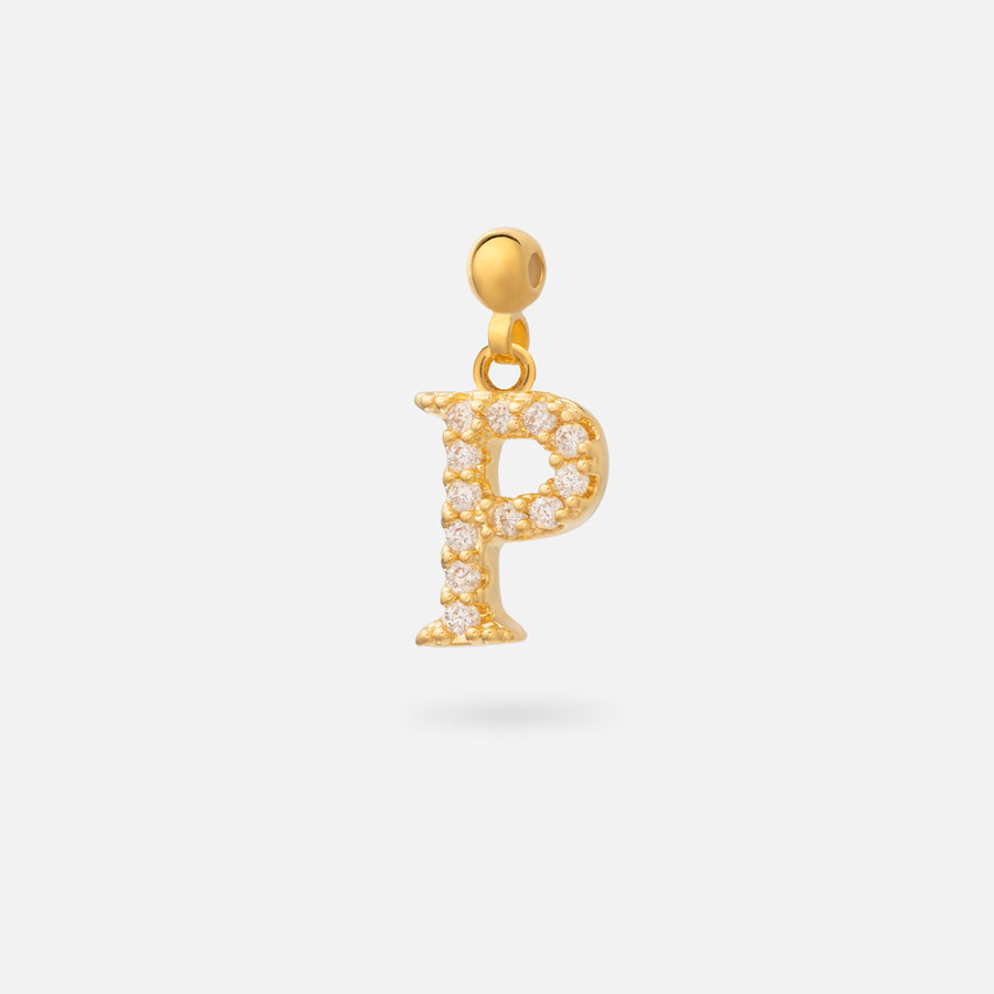 Gold Plated Paved Letter N Charm with Cubic Zirconia