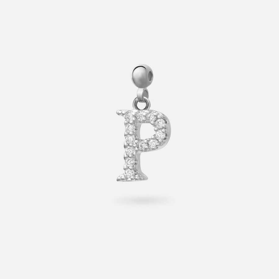 Rhodium Plated Paved Letter B Charm with Cubic Zirconia in Silver