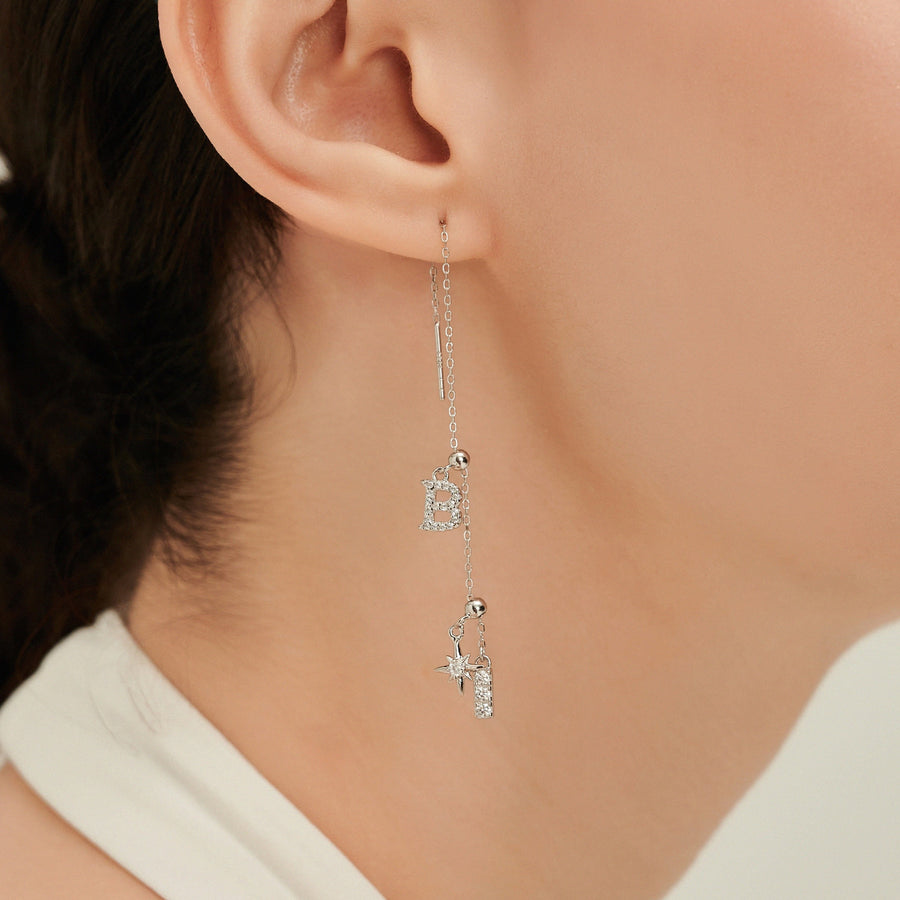 Rhodium Plated Charm Chain Earrings in Silver