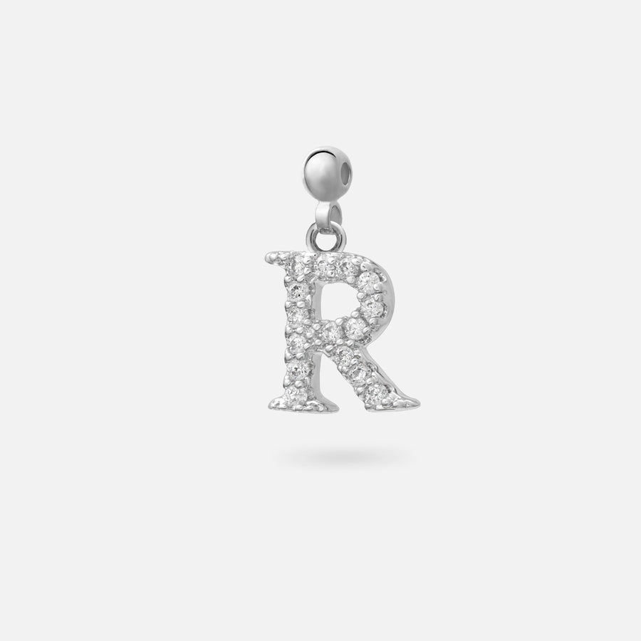 Rhodium Plated Paved Letter B Charm with Cubic Zirconia in Silver