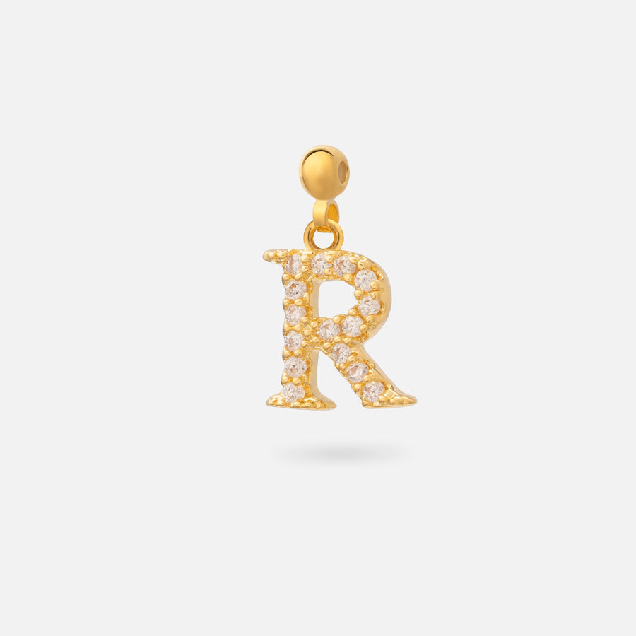 Gold Plated Paved Letter N Charm with Cubic Zirconia