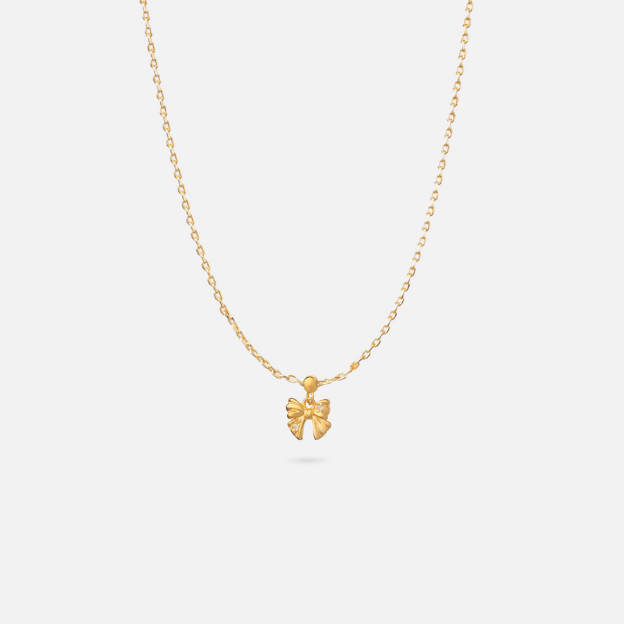 Gold Plated Ribbon Bow Charm Necklace