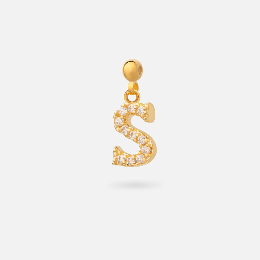 Gold Plated Paved Letter N Charm with Cubic Zirconia