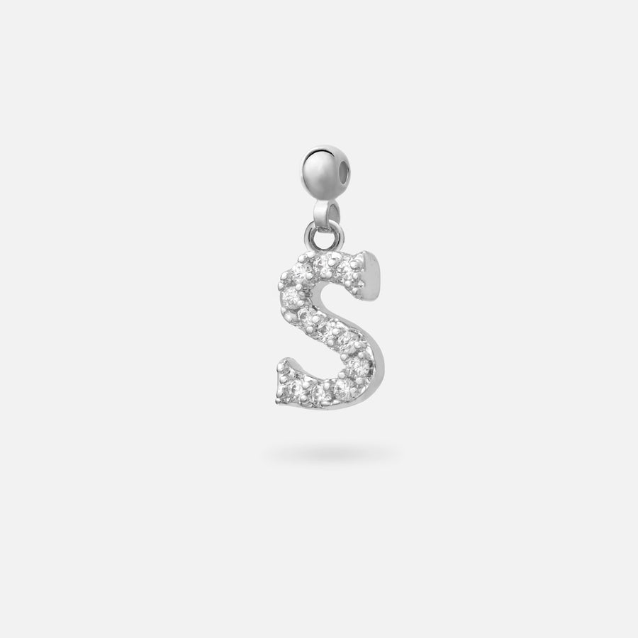 Rhodium Plated Paved Letter B Charm with Cubic Zirconia in Silver