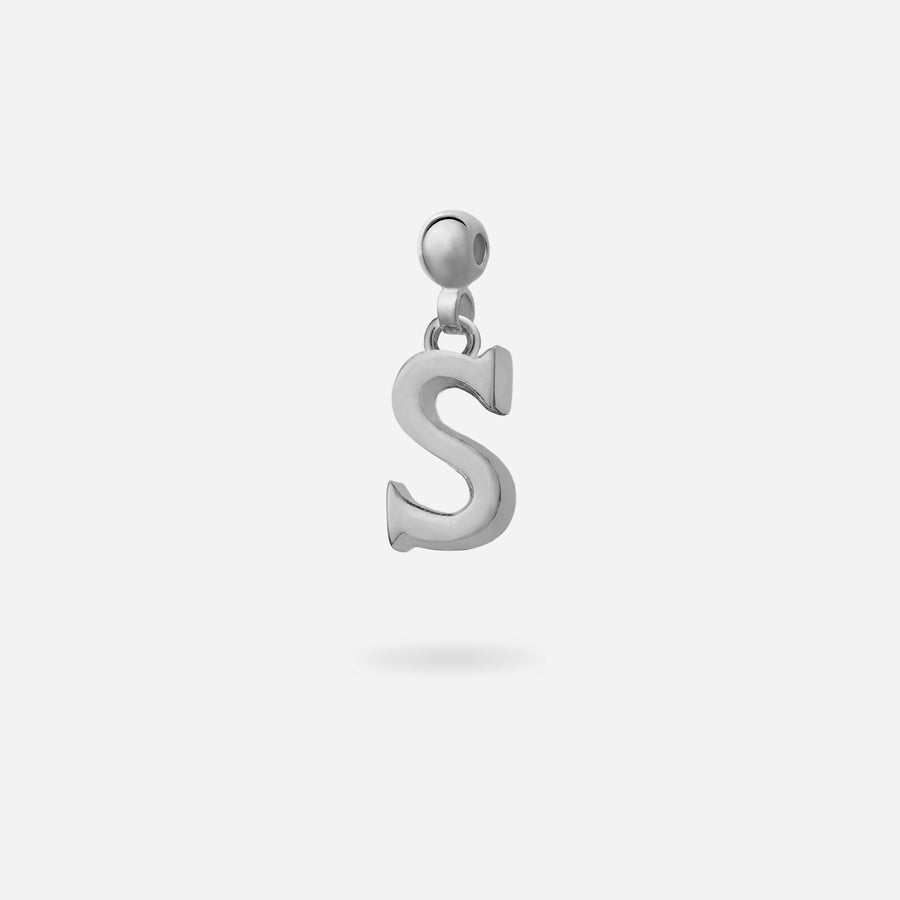 Rhodium Plated Glazed Letter S Charm in Silver