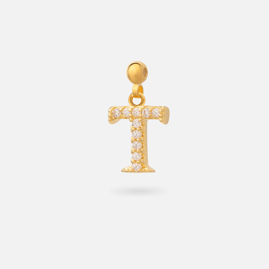 Gold Plated Paved Letter N Charm with Cubic Zirconia