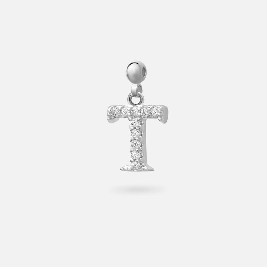 Rhodium Plated Paved Letter B Charm with Cubic Zirconia in Silver