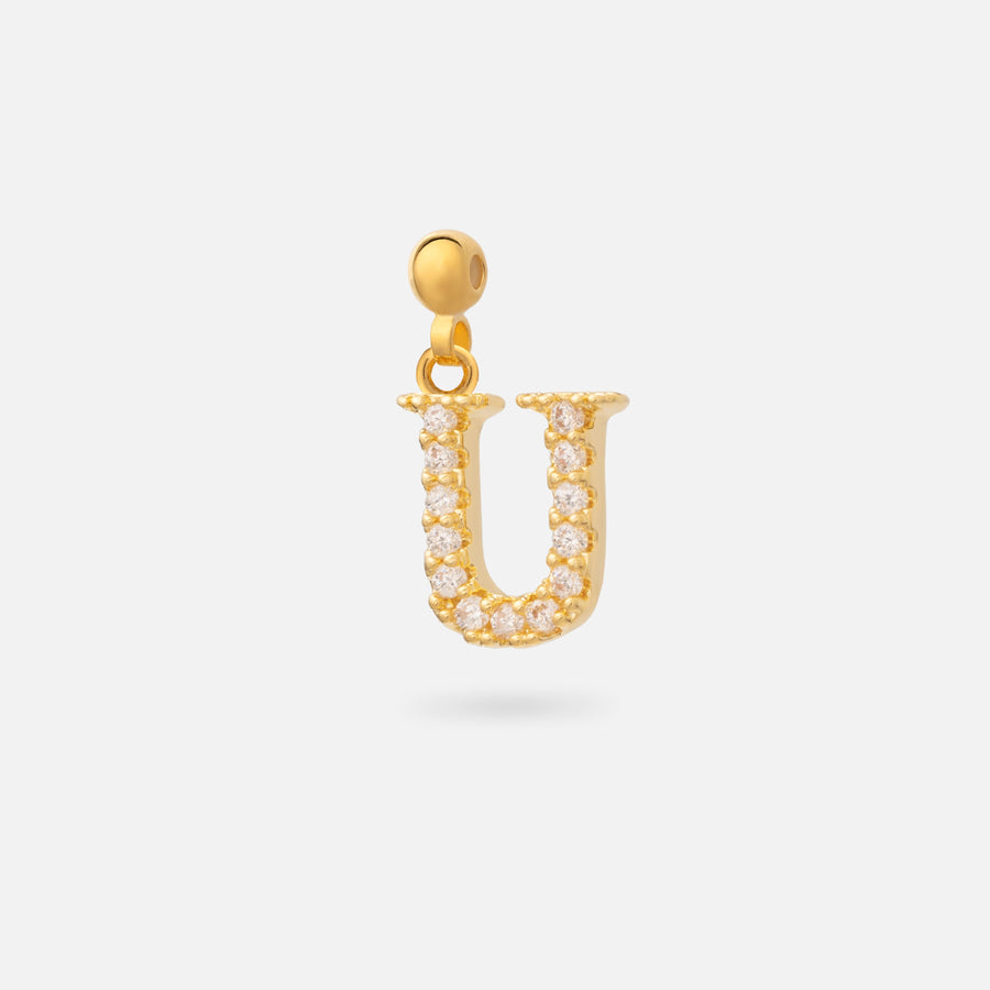 Gold Plated Paved Letter N Charm with Cubic Zirconia