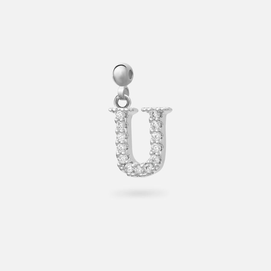 Rhodium Plated Paved Letter B Charm with Cubic Zirconia in Silver