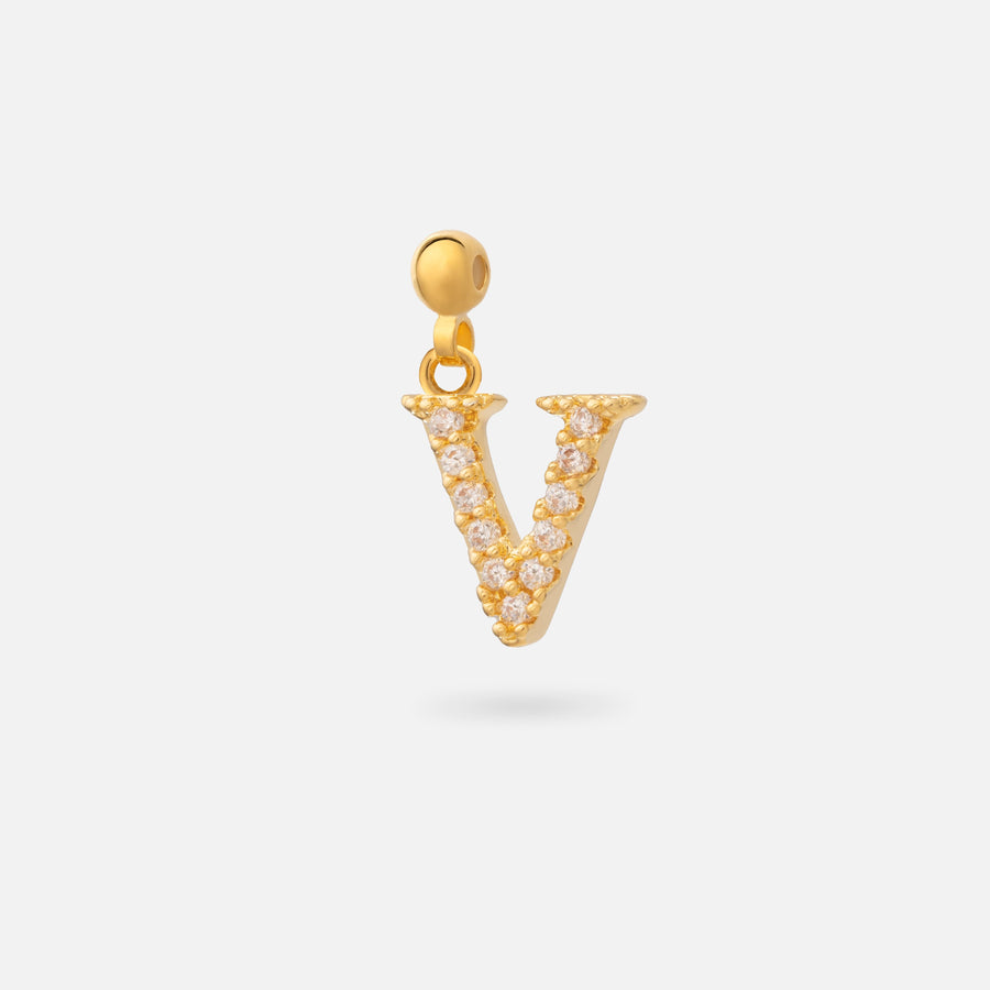 Gold Plated Paved Letter N Charm with Cubic Zirconia