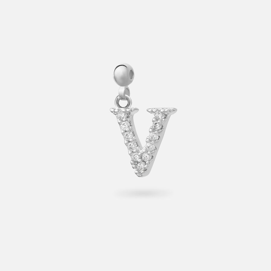 Rhodium Plated Paved Letter B Charm with Cubic Zirconia in Silver