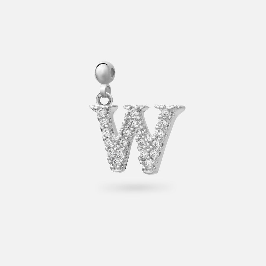 Rhodium Plated Paved Letter B Charm with Cubic Zirconia in Silver