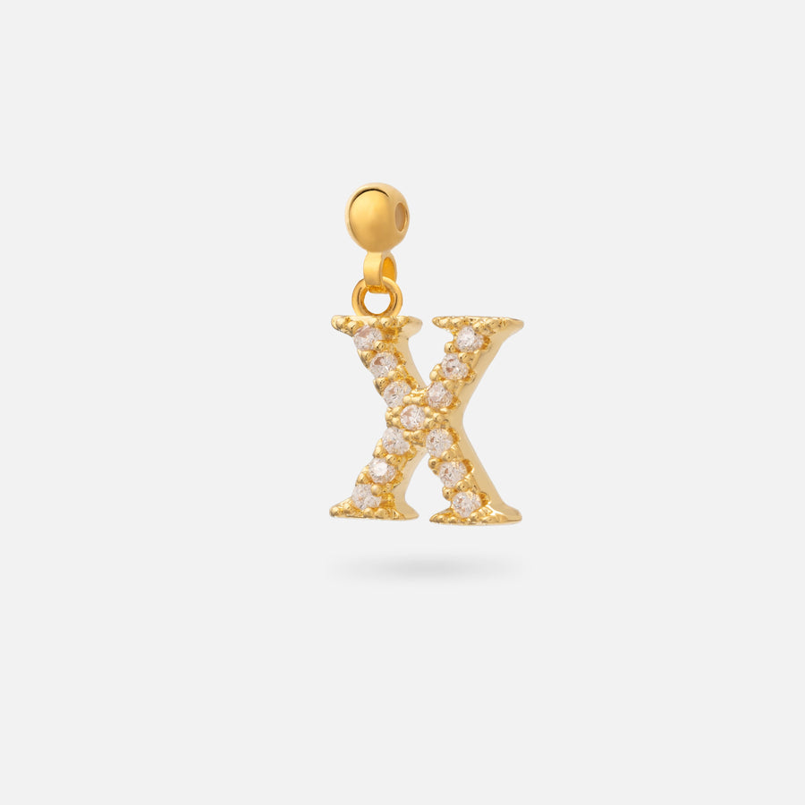 Gold Plated Paved Letter N Charm with Cubic Zirconia