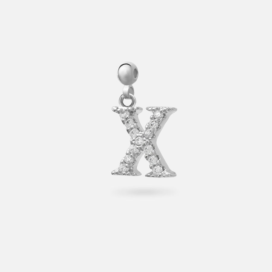 Rhodium Plated Paved Letter B Charm with Cubic Zirconia in Silver