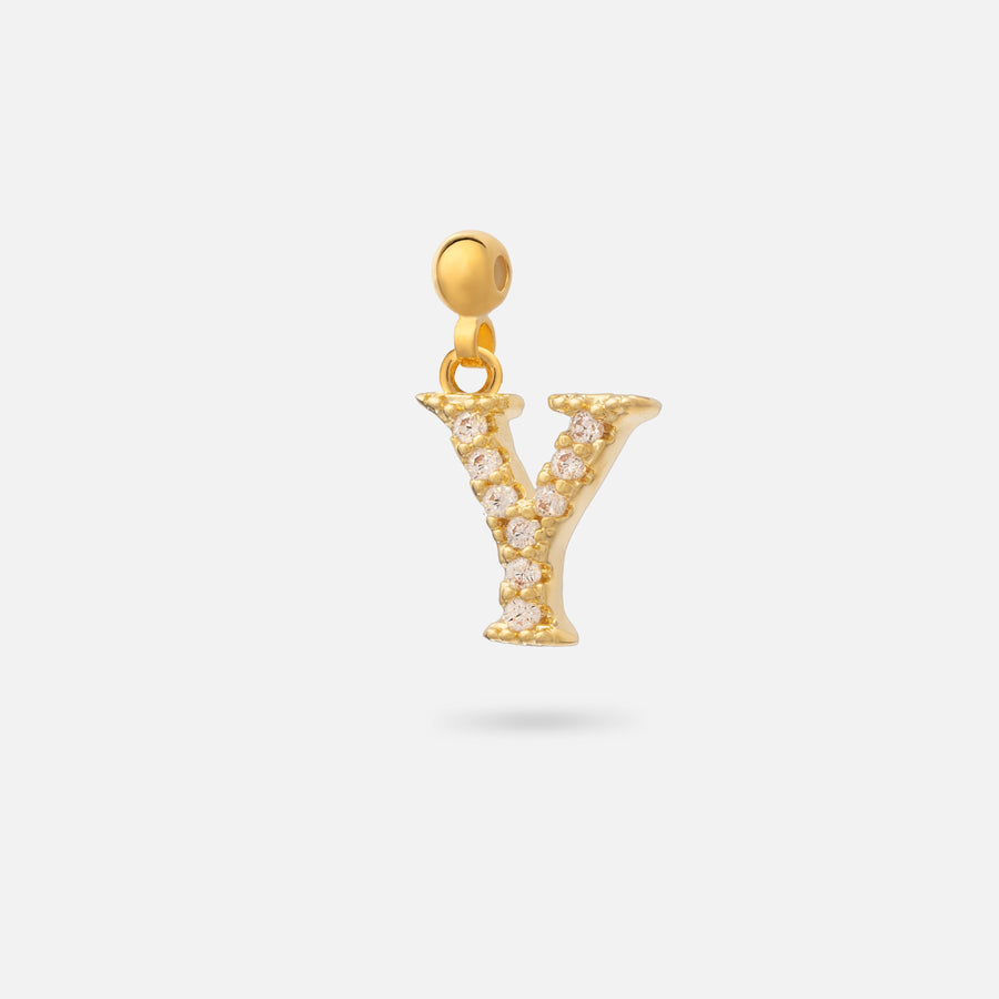 Gold Plated Paved Letter N Charm with Cubic Zirconia