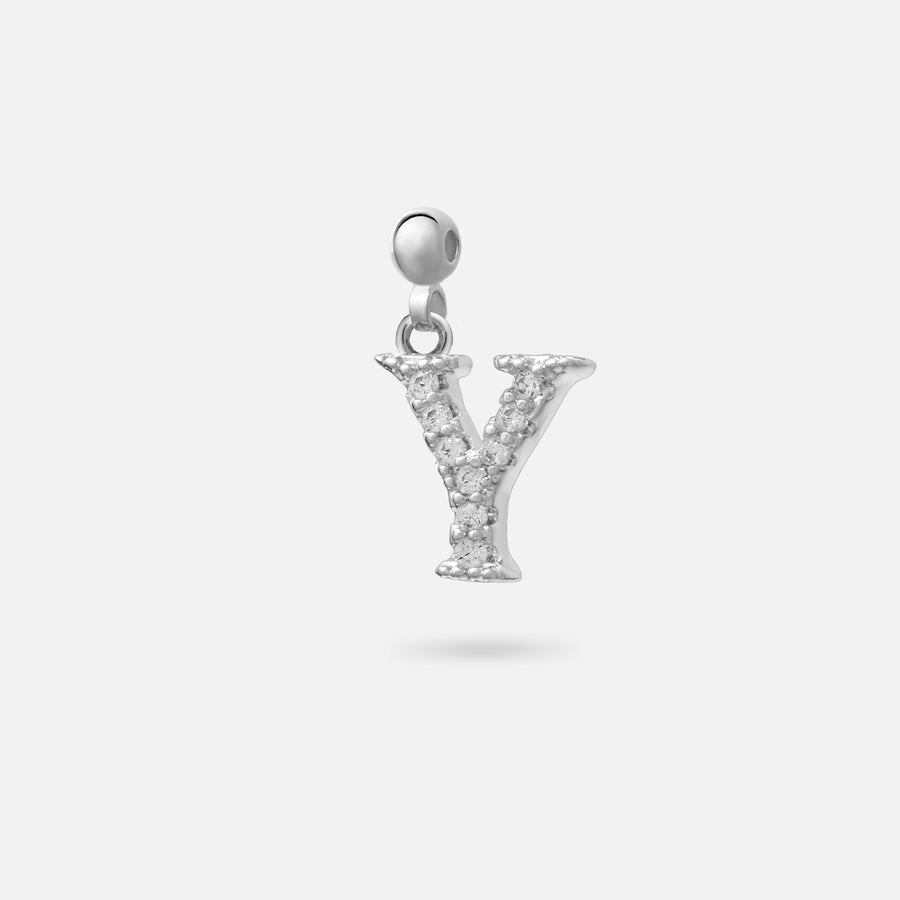 Rhodium Plated Paved Letter B Charm with Cubic Zirconia in Silver