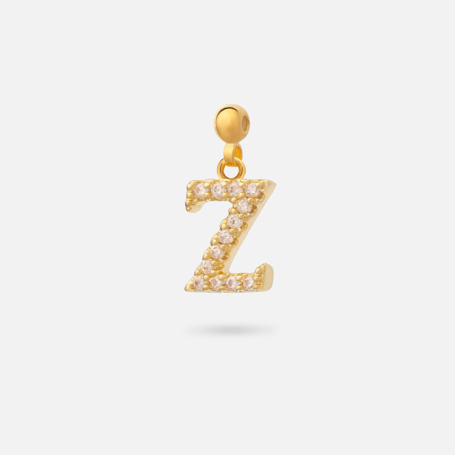 Gold Plated Paved Letter N Charm with Cubic Zirconia