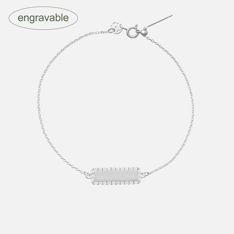 Elysian Rhodium Plated Engravable Bar Bracelet in Silver