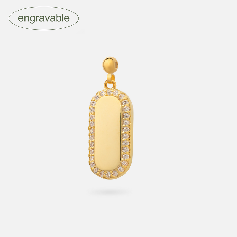 Gold Plated Paved Engravable Bar Charm