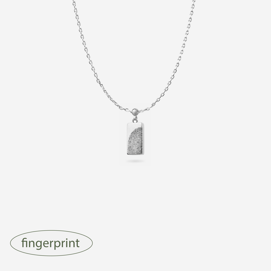 Fingerprint Rectangular Engravable Bar Charm Necklace in Silver