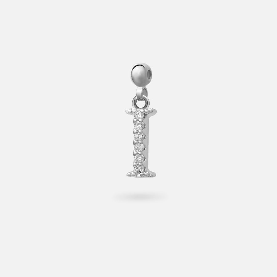 Rhodium Plated Paved Letter B Charm with Cubic Zirconia in Silver