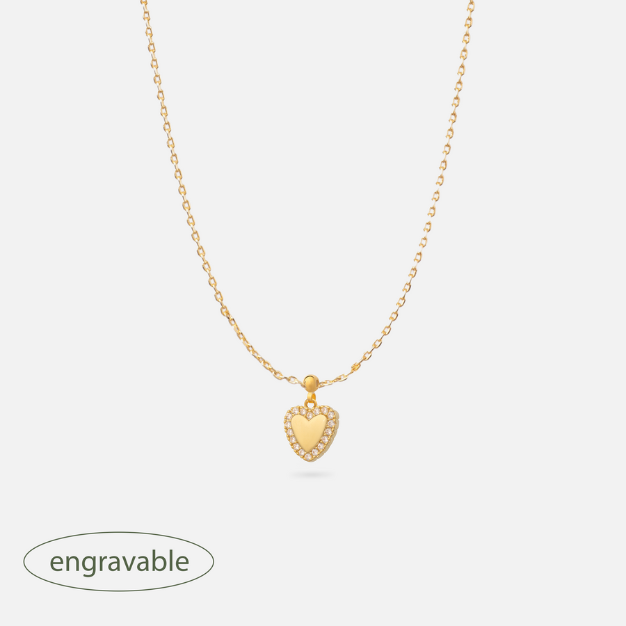 Gold Plated Love Paved Engravable Charm Necklace