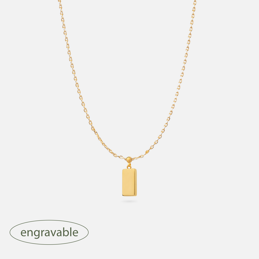 Gold Plated Rectangular Engravable Bar Charm Necklace – psyndrome