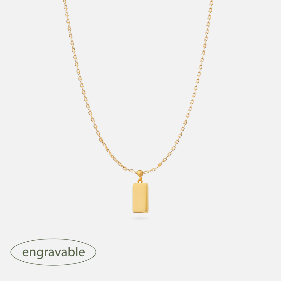 Gold Plated Rectangular Engravable Bar Charm Necklace