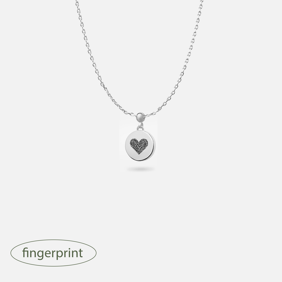 Rhodium Plated Round Engravable Charm in Silver Necklace